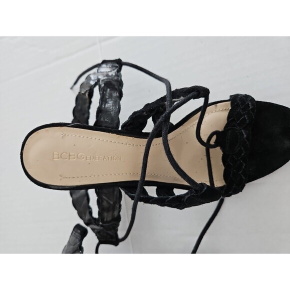 BCBGeneration Lorette-X Black Suede Lace Up Sandals Size 6.5M Braided - Picture 3 of 4